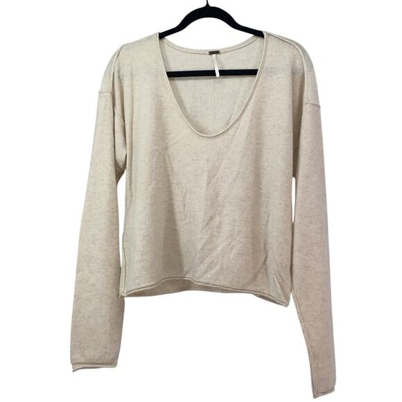 Free People Cream Stellar Cashmere Silk Blend V Neck Pullover Small - Picture 1 of 5